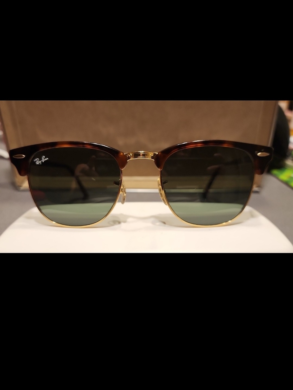 Ray-Ban Clubmaster Sunglasses — Tortoise & Gold Frame with Green Lenses